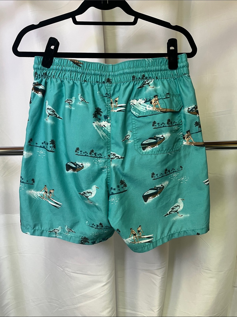 Merona mens Teal Surf & Seagull Print Swim Trunks medium - Picture 2 of 4